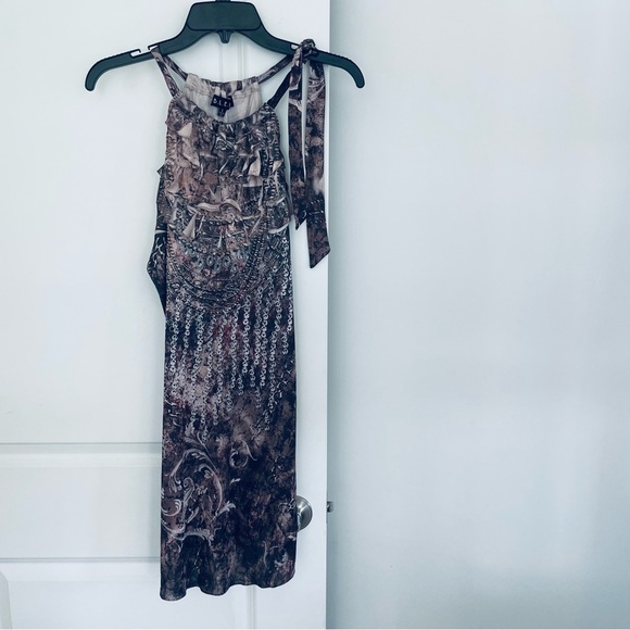 B.L.E.U. Halter Tie Sparkly Dress Ruffle Neck Size L - Picture 3 of 16